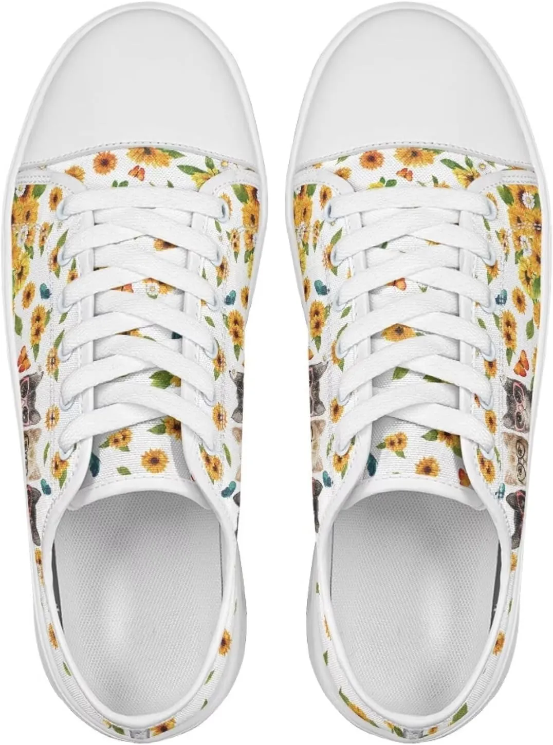 Sunflower Animal Print Women Casual Canvas Slip-On Sneaker Classic Low Top Shoes Lace-Up Platform Tennis Shoes