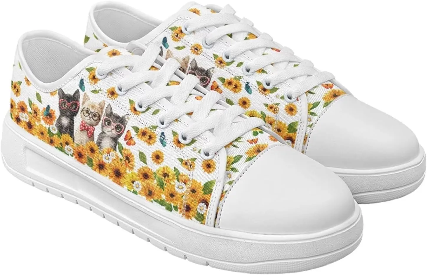 Sunflower Animal Print Women Casual Canvas Slip-On Sneaker Classic Low Top Shoes Lace-Up Platform Tennis Shoes