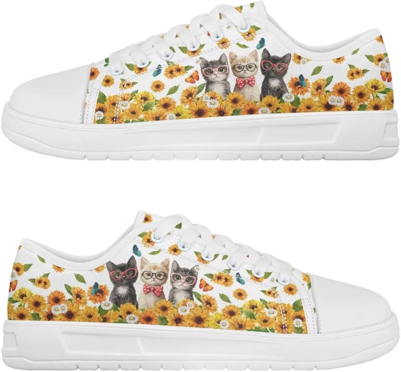Sunflower Animal Print Women Casual Canvas Slip-On Sneaker Classic Low Top Shoes Lace-Up Platform Tennis Shoes