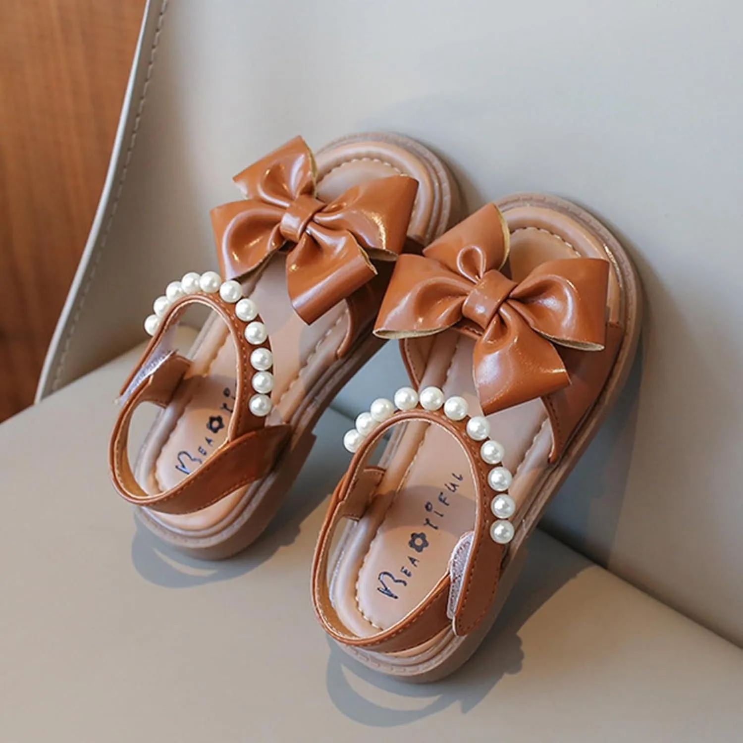 Toddler Girl Sandals - Cute Flower Girls Dress Shoes Open Toe Little Kid Summer Flats Dressy Footwear
