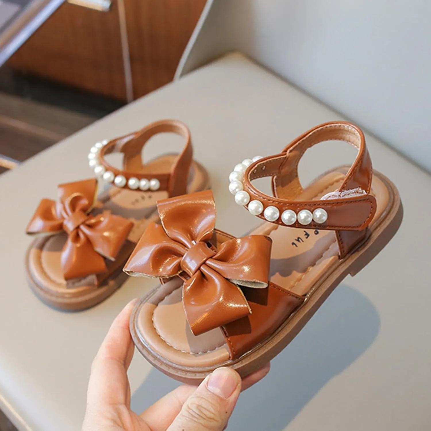 Toddler Girl Sandals - Cute Flower Girls Dress Shoes Open Toe Little Kid Summer Flats Dressy Footwear