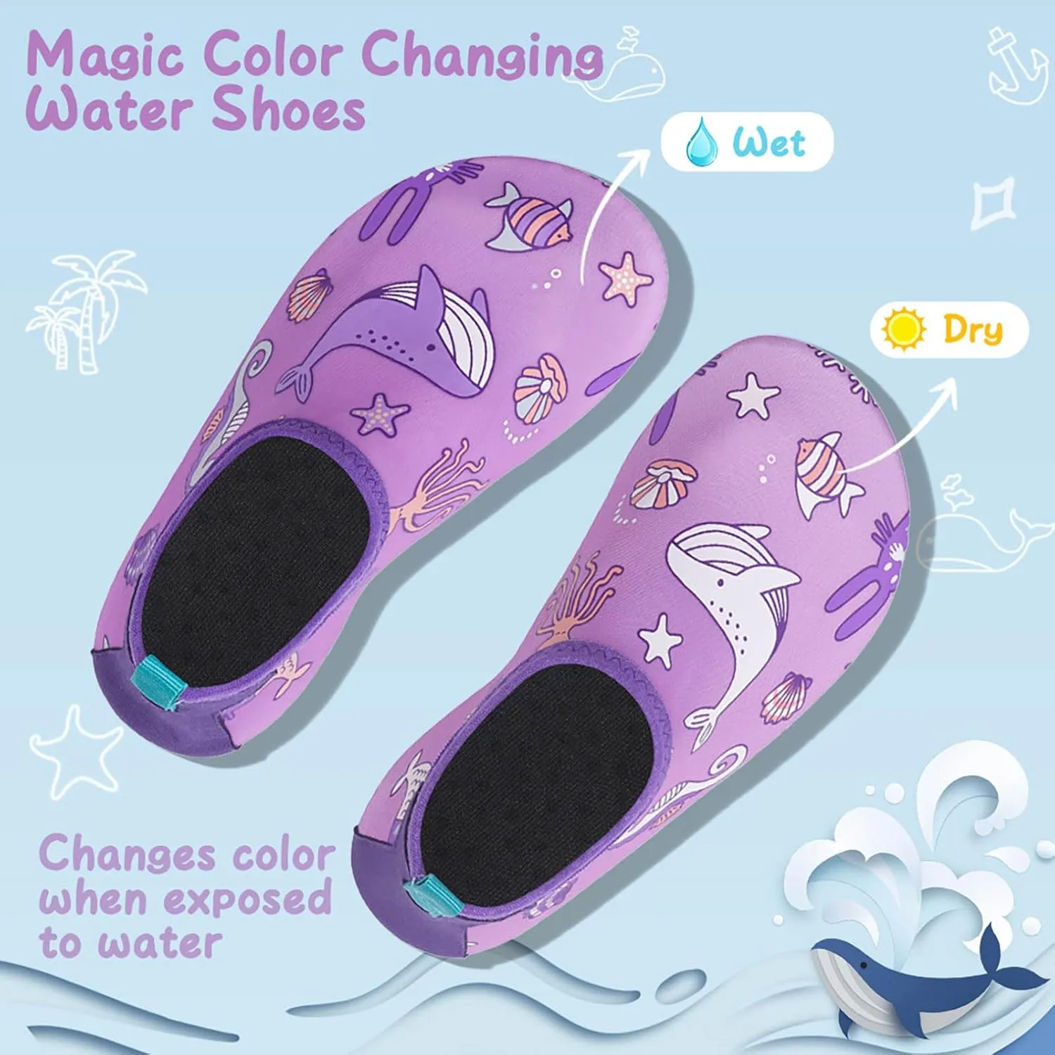 Water Shoes for Kids,Swim Shoes Boys Color Changing Cartoon,Girls Beach Shoes,Toddler Aqua Socks Zapato de Agua para Nios