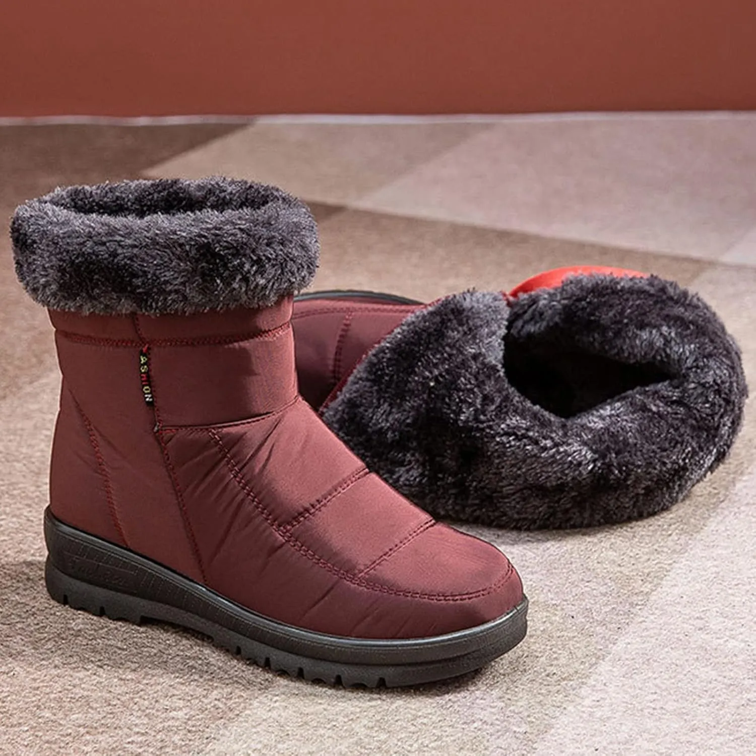 Winter Waterproof Boots for Woman Women's Winter Boots Waterproof Zipper Snow Boots Womens Wide High Heel Winter Boots for Women Boots for Women Winter Cute