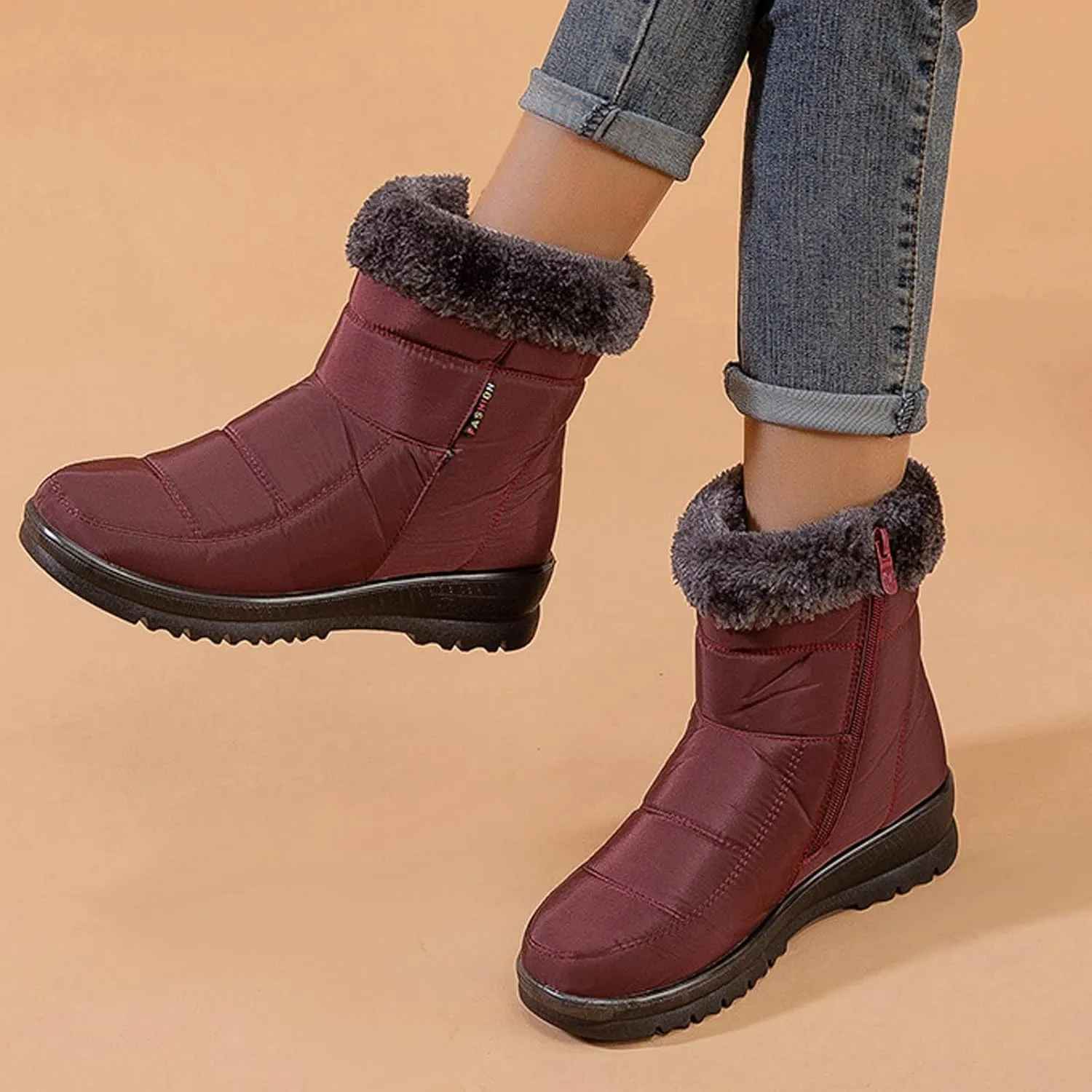 Winter Waterproof Boots for Woman Women's Winter Boots Waterproof Zipper Snow Boots Womens Wide High Heel Winter Boots for Women Boots for Women Winter Cute