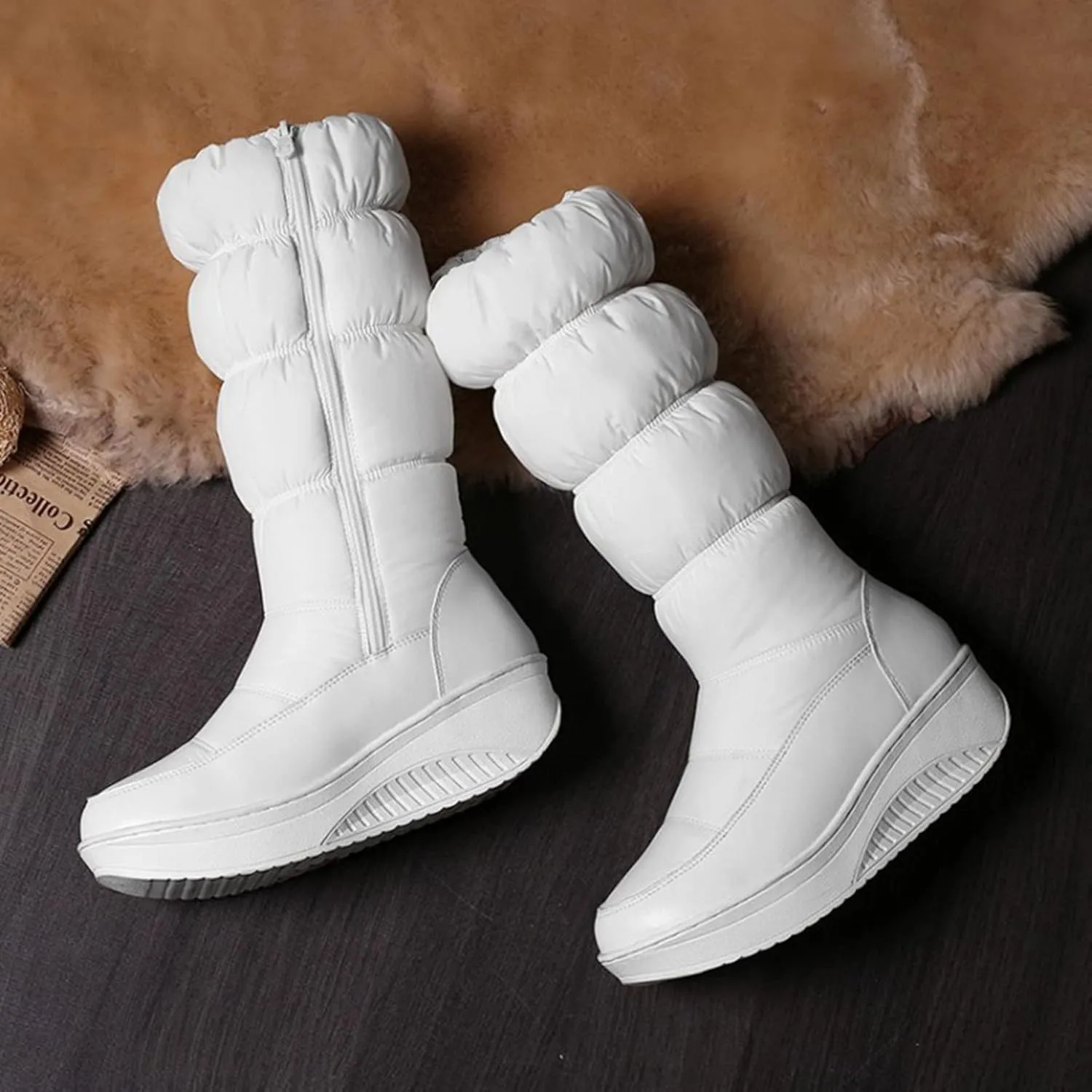 Women Snow Boots Waterproof Anti-slip Winter Boots Classic Fuzzy Fur Booties Winter Warm Outdoor Ankle Boots Ladies Walking Hiking Booties