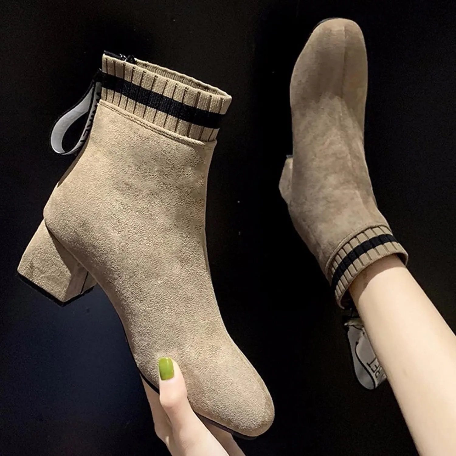 Womens Boots Ankle Womens Fall Booties Women Cowboy Boots Wedge Bootie for Women Comfortable Solid Color Comfy Casual Side Zipper Pointd Toe Suede