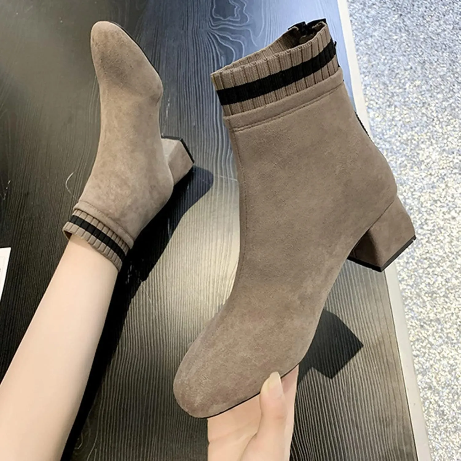 Womens Boots Ankle Womens Fall Booties Women Cowboy Boots Wedge Bootie for Women Comfortable Solid Color Comfy Casual Side Zipper Pointd Toe Suede