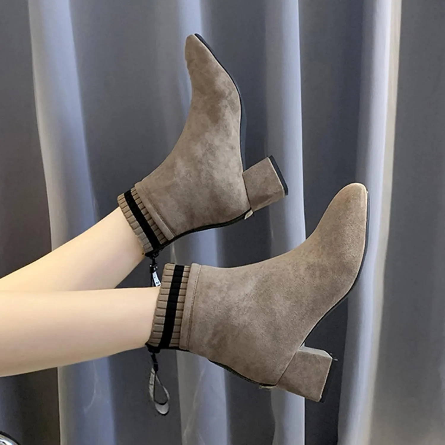 Womens Boots Ankle Womens Fall Booties Women Cowboy Boots Wedge Bootie for Women Comfortable Solid Color Comfy Casual Side Zipper Pointd Toe Suede