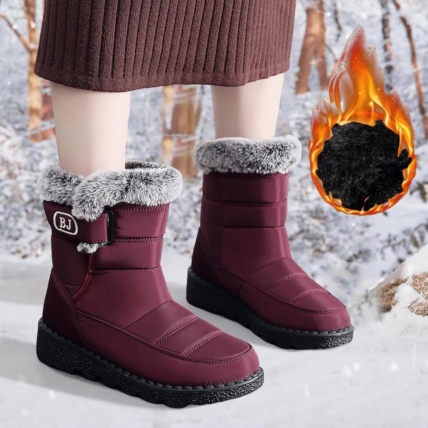 Womens Snow Boots Waterproof Anti-slip Winter Boots Classic Warm Fur Booties Cold Weather Lace Up Ankle Boots Thickening Winter Shoes Walking Hiking Booties
