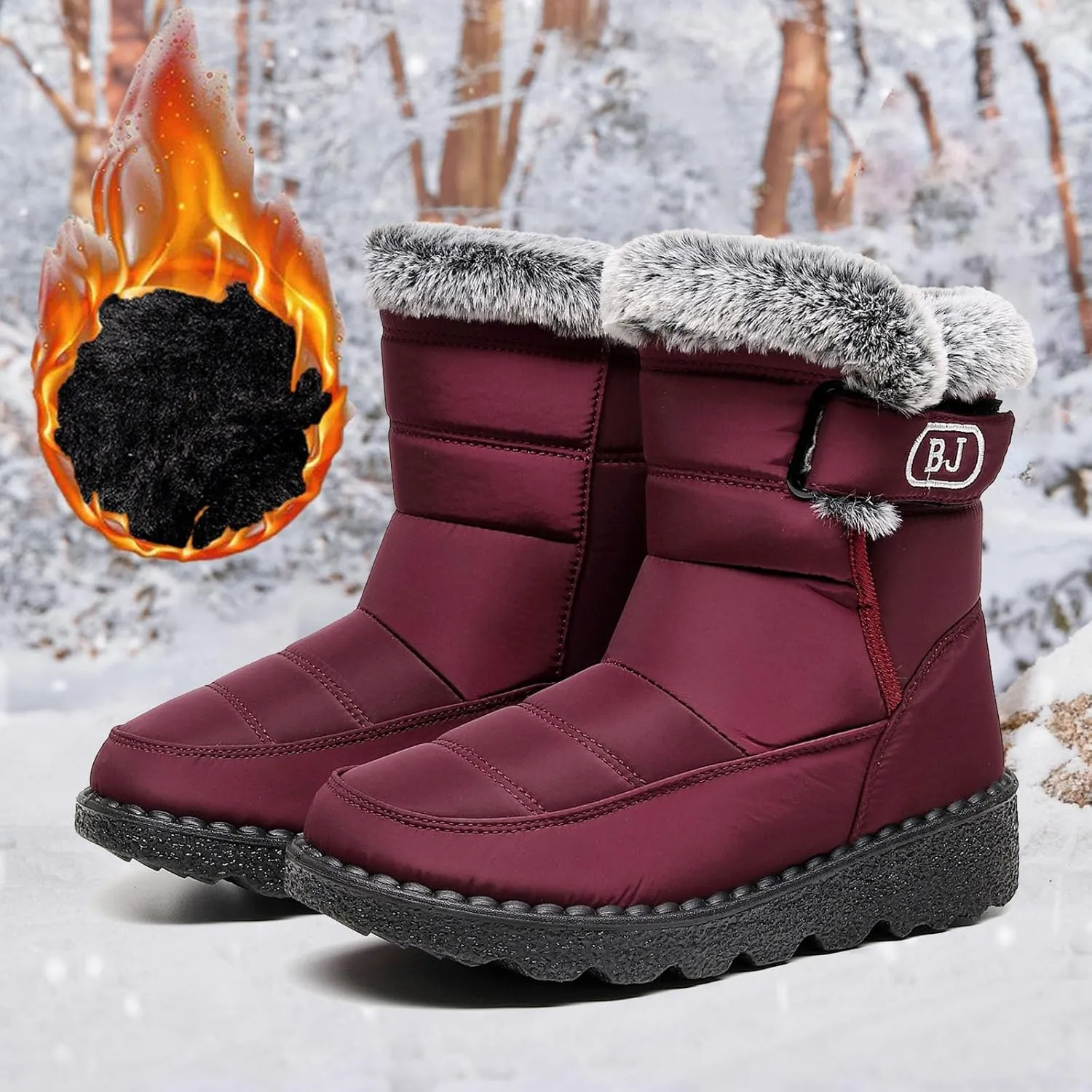 Womens Snow Boots Waterproof Anti-slip Winter Boots Classic Warm Fur Booties Cold Weather Lace Up Ankle Boots Thickening Winter Shoes Walking Hiking Booties