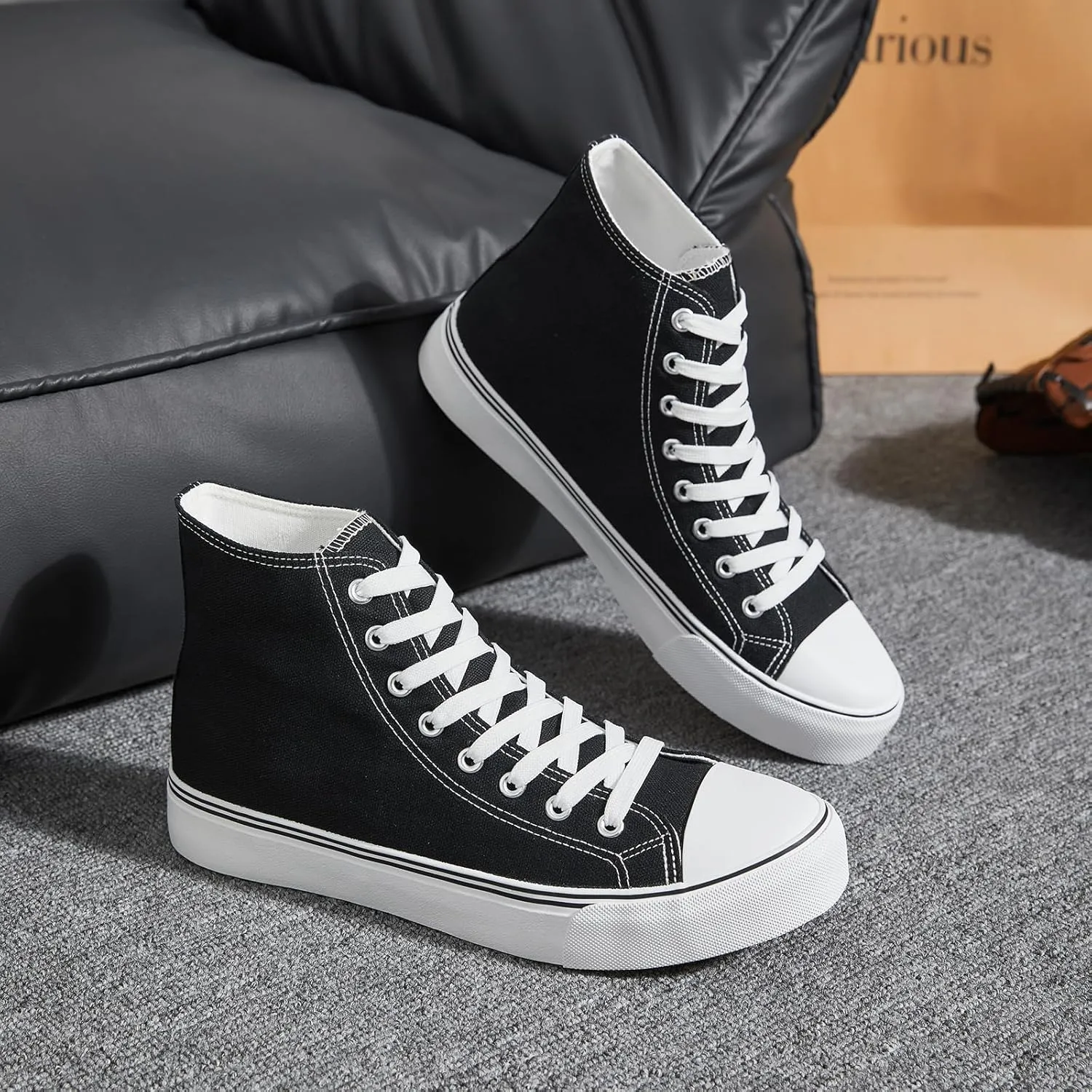 yageyan Men??s High Top Canvas Sneakers Fashion Lace up Walking Shoes Casual Classic