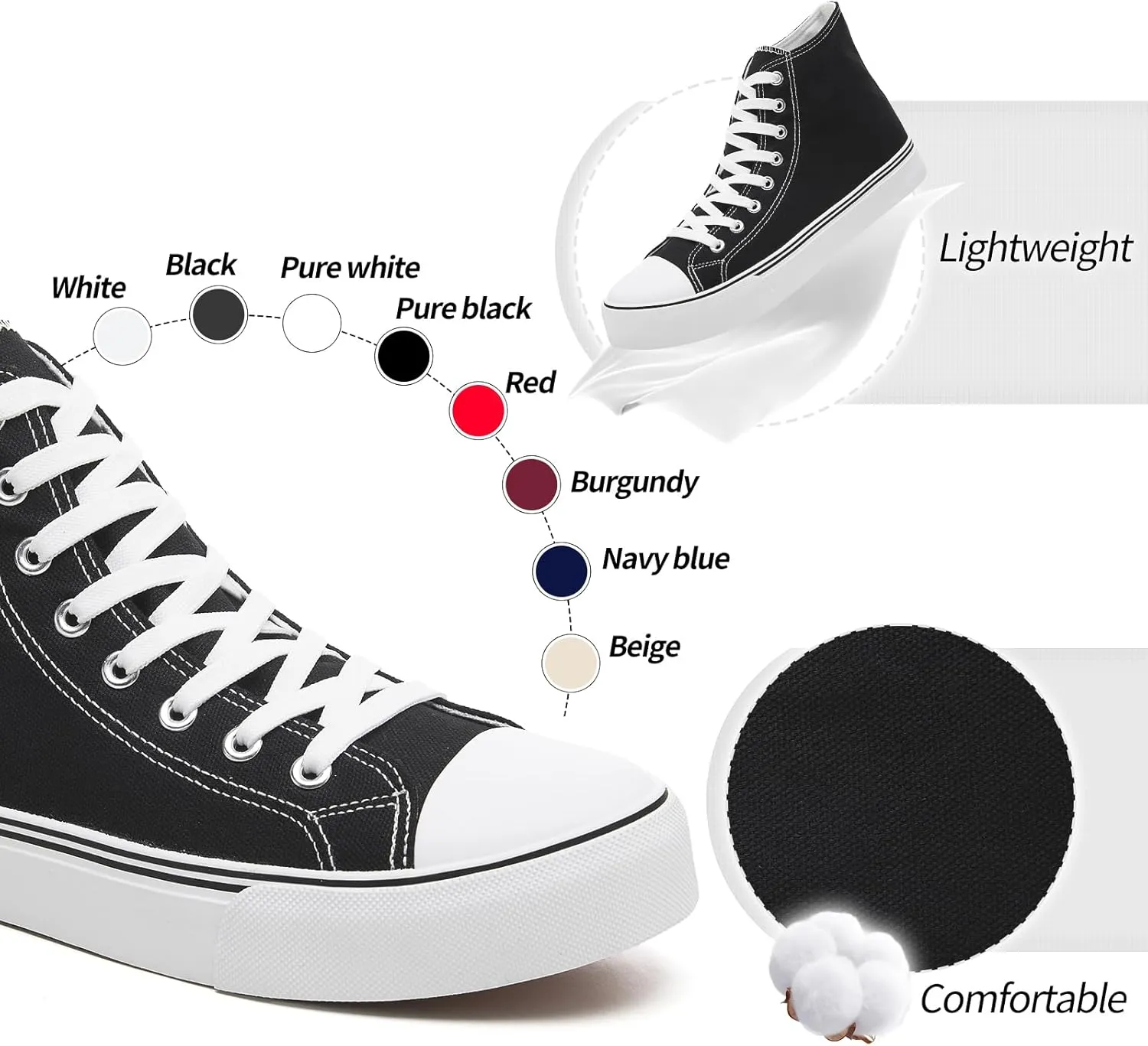 yageyan Men??s High Top Canvas Sneakers Fashion Lace up Walking Shoes Casual Classic
