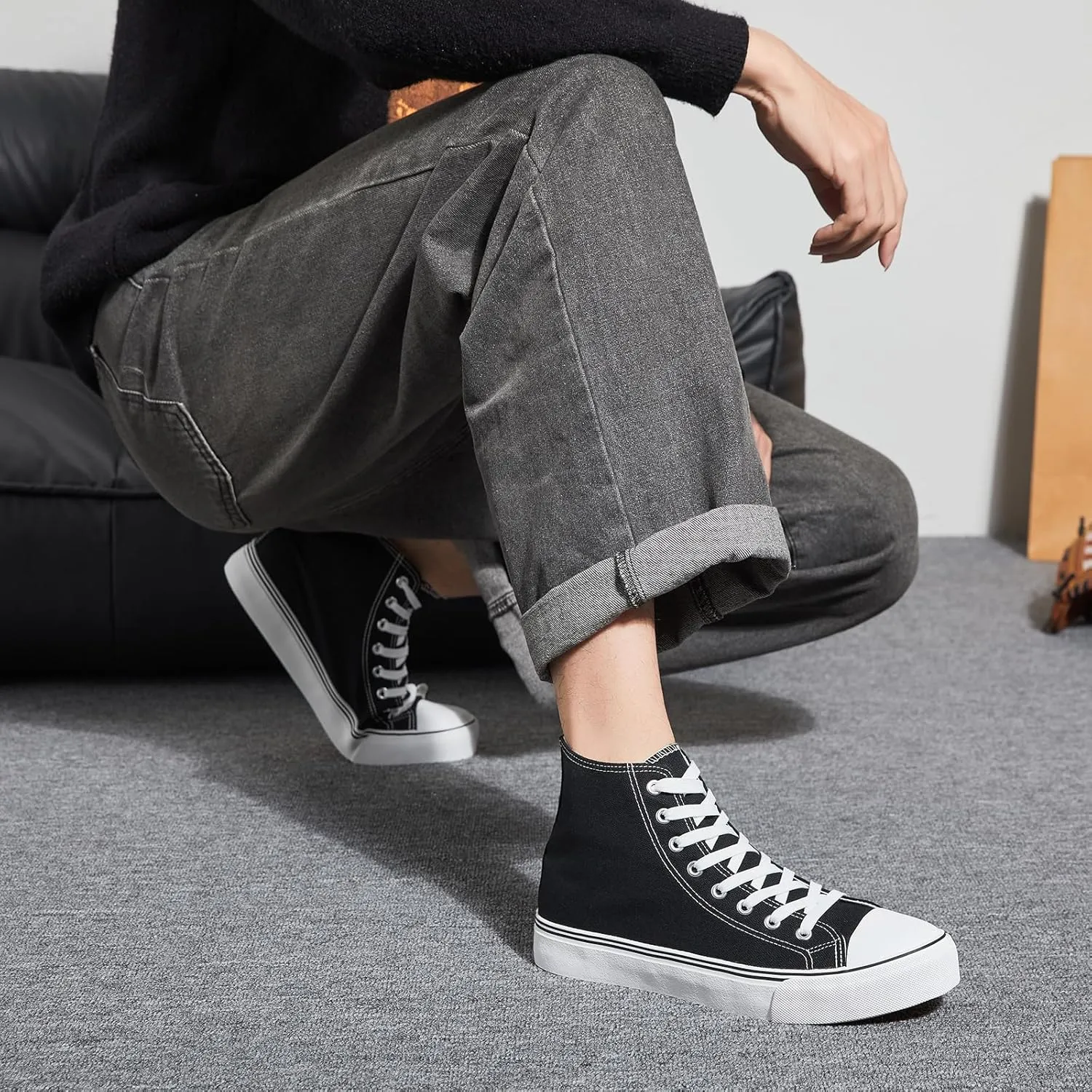 yageyan Men??s High Top Canvas Sneakers Fashion Lace up Walking Shoes Casual Classic