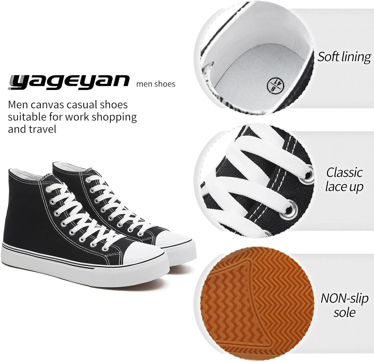 yageyan Men??s High Top Canvas Sneakers Fashion Lace up Walking Shoes Casual Classic